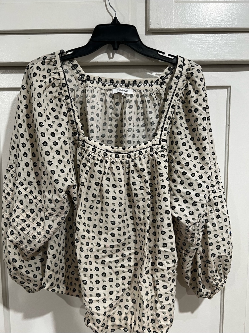 Madewell Cream Blouse with Black Floral Print